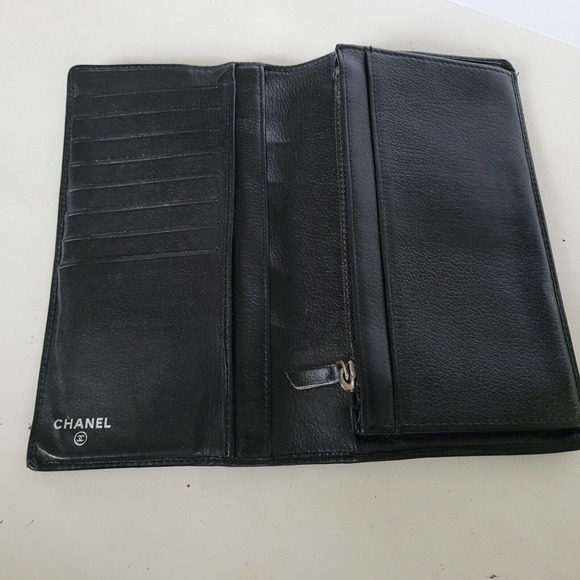 CHANEL Vintage Authentic Camellia Logo Wallet Black Classic Large Bifold Long - Picture 4 of 15